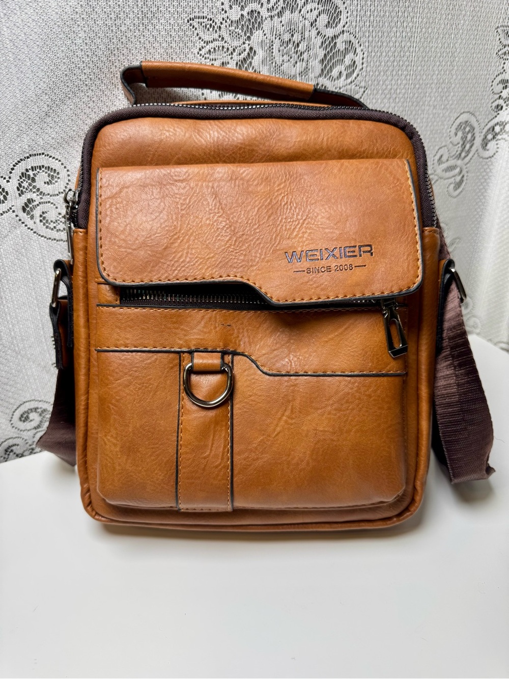 Wexier Men's Crossbody Messenger Bag- Leather Travel Tablet Satchel